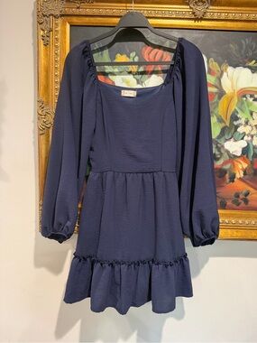 Altar'd State Navy Dress with Puff Sleeves